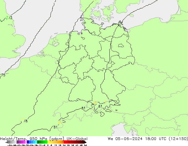 Height/Temp. 950 hPa UK-Global We 05.06.2024 18 UTC