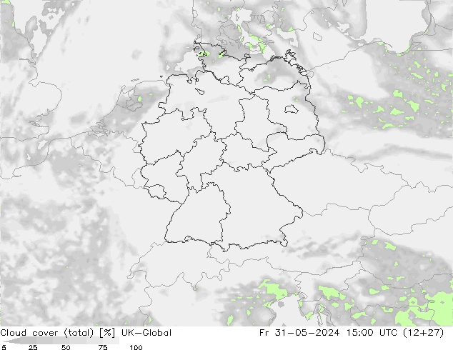 Cloud cover (total) UK-Global Fr 31.05.2024 15 UTC