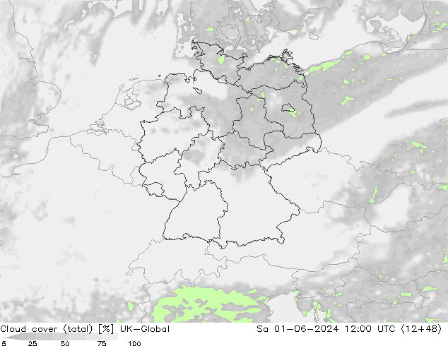 Cloud cover (total) UK-Global Sa 01.06.2024 12 UTC