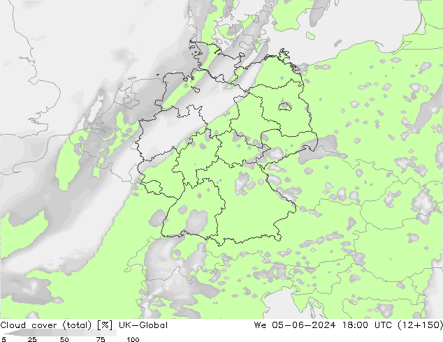 Cloud cover (total) UK-Global We 05.06.2024 18 UTC
