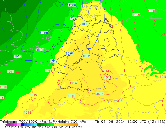 Thck 700-1000 hPa UK-Global Th 06.06.2024 12 UTC
