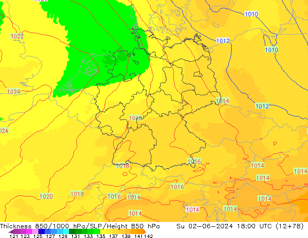 Thck 850-1000 hPa UK-Global Su 02.06.2024 18 UTC