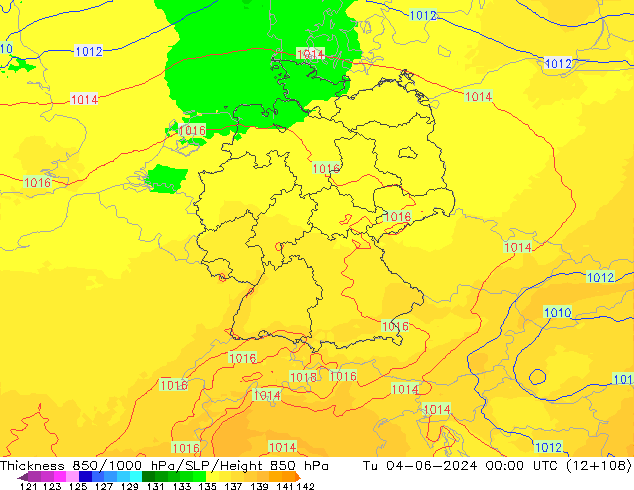 Thck 850-1000 гПа UK-Global вт 04.06.2024 00 UTC