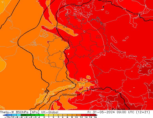 Theta-W 850hPa UK-Global Fr 31.05.2024 09 UTC