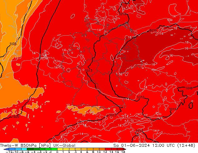 Theta-W 850hPa UK-Global Sa 01.06.2024 12 UTC