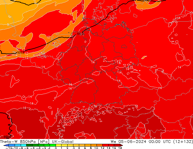 Theta-W 850hPa UK-Global mer 05.06.2024 00 UTC