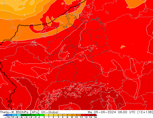 Theta-W 850hPa UK-Global mié 05.06.2024 06 UTC
