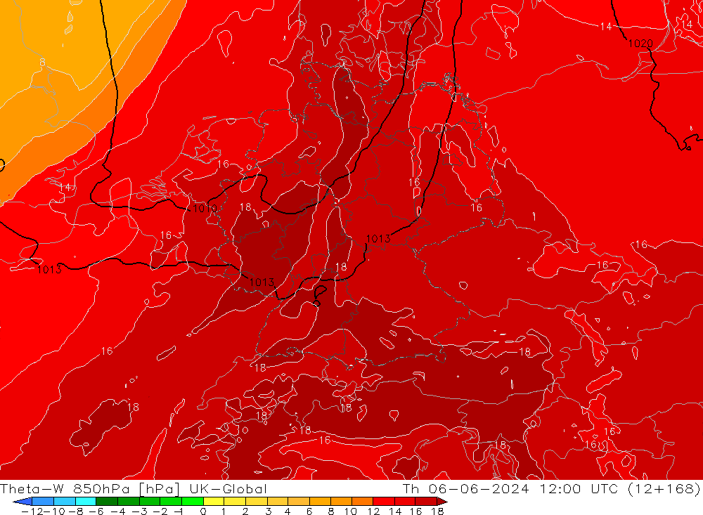 Theta-W 850hPa UK-Global jeu 06.06.2024 12 UTC
