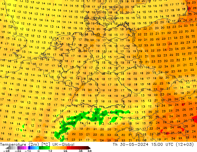Sıcaklık Haritası (2m) UK-Global Per 30.05.2024 15 UTC