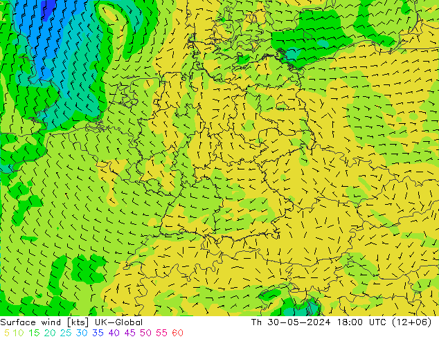 Surface wind UK-Global Th 30.05.2024 18 UTC