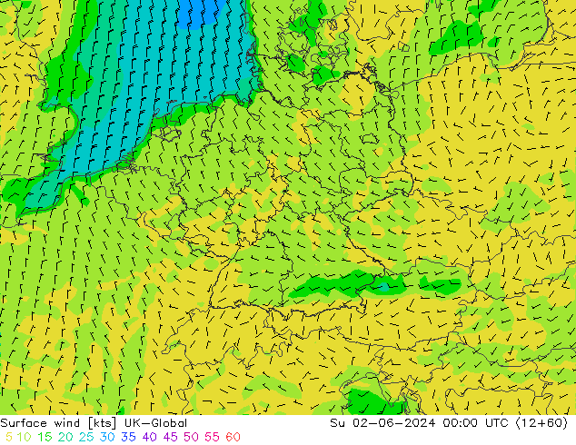 Rüzgar 10 m UK-Global Paz 02.06.2024 00 UTC