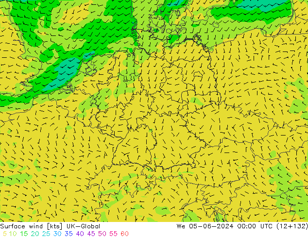 Surface wind UK-Global St 05.06.2024 00 UTC