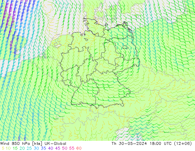 Viento 850 hPa UK-Global jue 30.05.2024 18 UTC