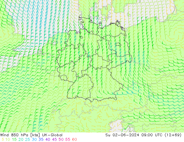 Wind 850 hPa UK-Global Ne 02.06.2024 09 UTC