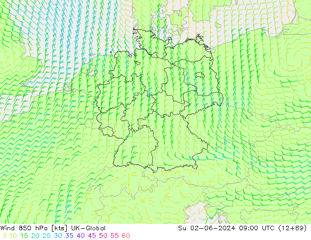 Vento 850 hPa UK-Global Dom 02.06.2024 09 UTC