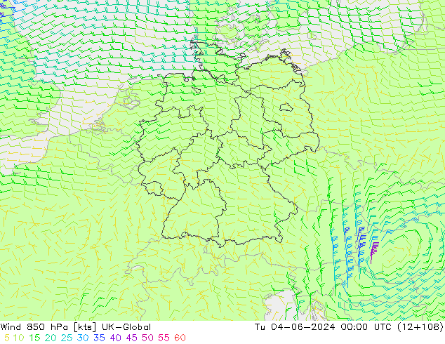 Wind 850 hPa UK-Global Di 04.06.2024 00 UTC