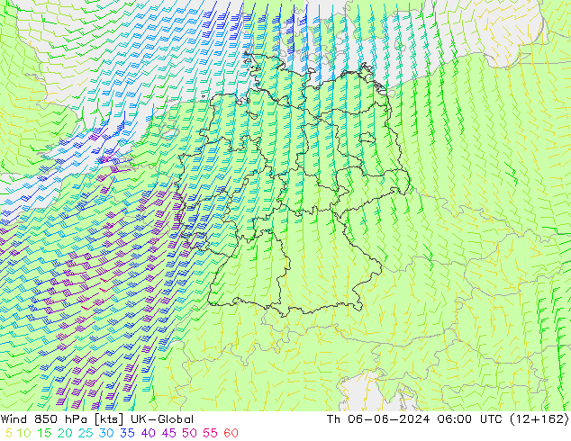 Viento 850 hPa UK-Global jue 06.06.2024 06 UTC