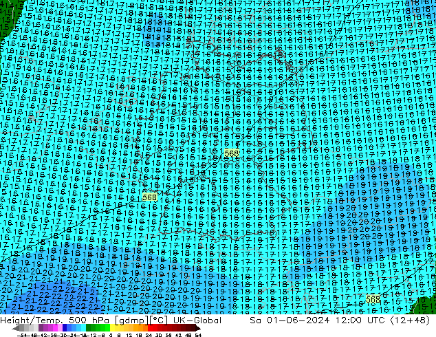 Yükseklik/Sıc. 500 hPa UK-Global Cts 01.06.2024 12 UTC