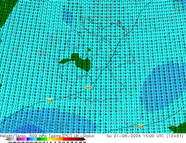 Height/Temp. 500 hPa UK-Global Sa 01.06.2024 15 UTC