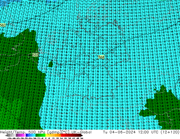 Height/Temp. 500 hPa UK-Global mar 04.06.2024 12 UTC