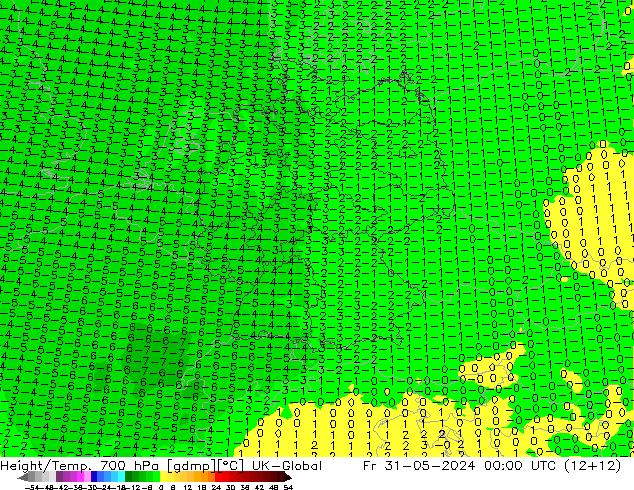 Hoogte/Temp. 700 hPa UK-Global vr 31.05.2024 00 UTC
