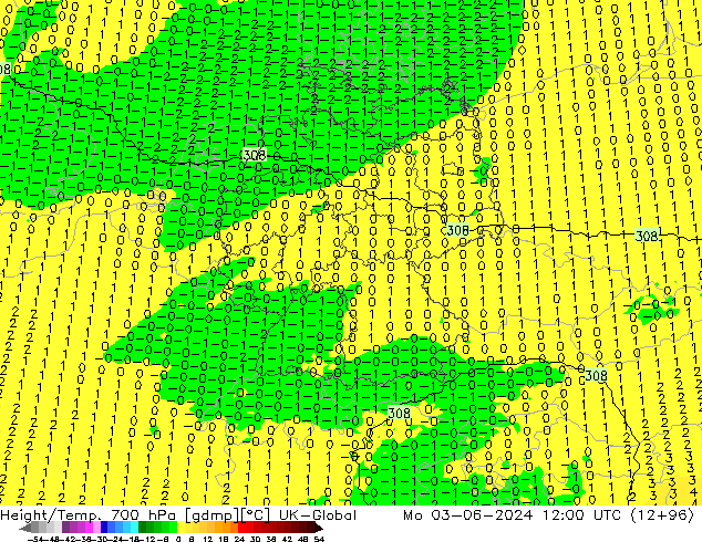 Géop./Temp. 700 hPa UK-Global lun 03.06.2024 12 UTC