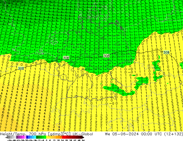 Height/Temp. 700 hPa UK-Global We 05.06.2024 00 UTC