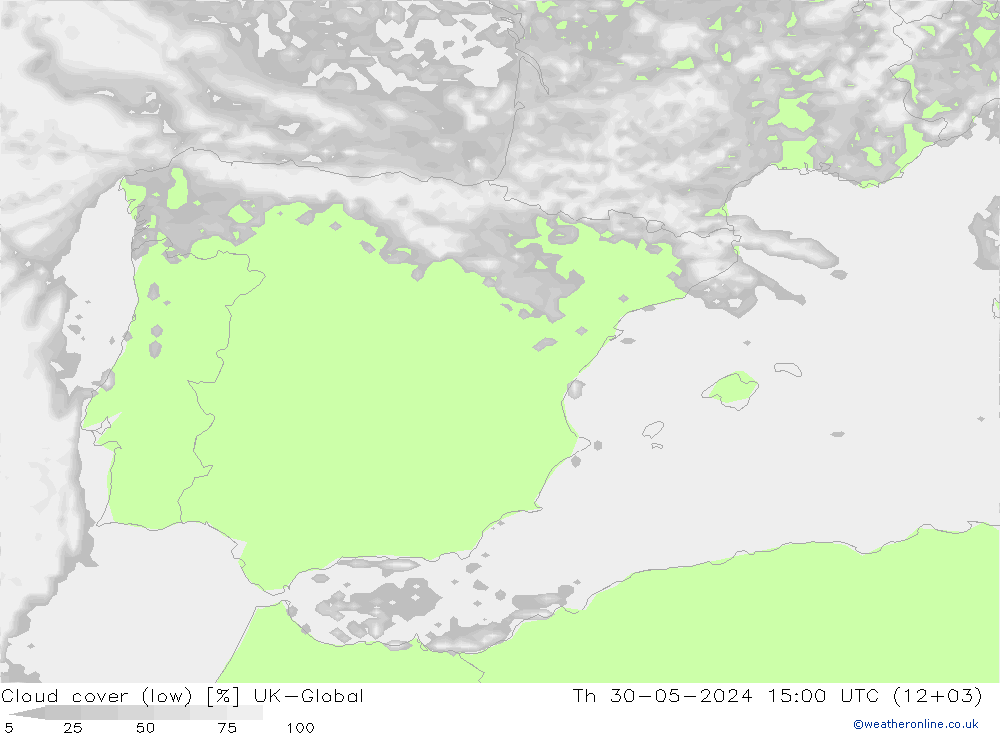 Bewolking (Laag) UK-Global do 30.05.2024 15 UTC