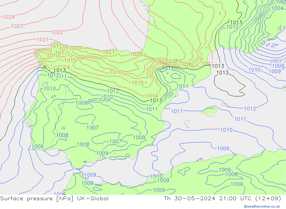 Luchtdruk (Grond) UK-Global do 30.05.2024 21 UTC