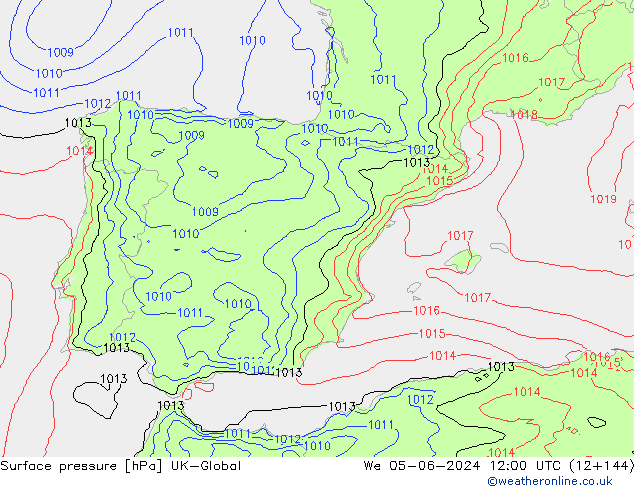 pression de l'air UK-Global mer 05.06.2024 12 UTC