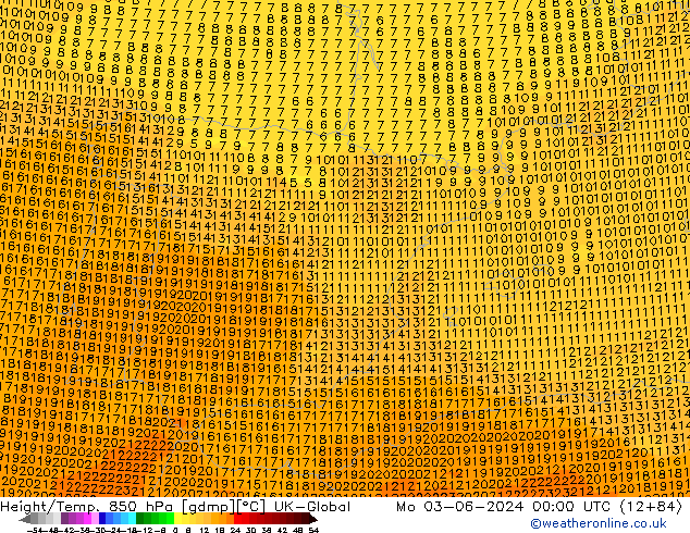 Height/Temp. 850 hPa UK-Global Mo 03.06.2024 00 UTC