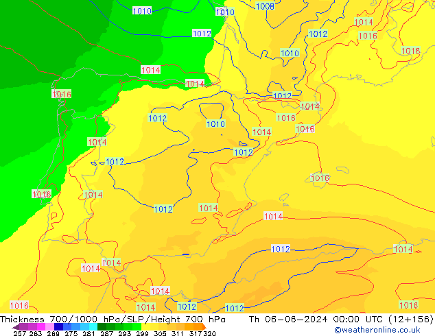 Thck 700-1000 hPa UK-Global Qui 06.06.2024 00 UTC