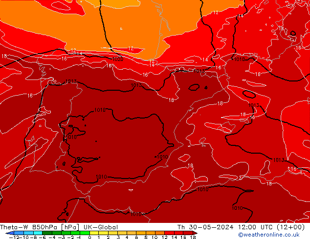 Theta-W 850hPa UK-Global do 30.05.2024 12 UTC