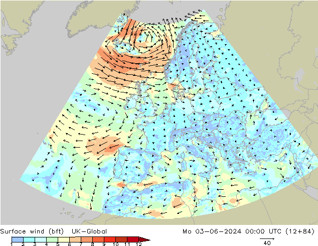 Bodenwind (bft) UK-Global Mo 03.06.2024 00 UTC