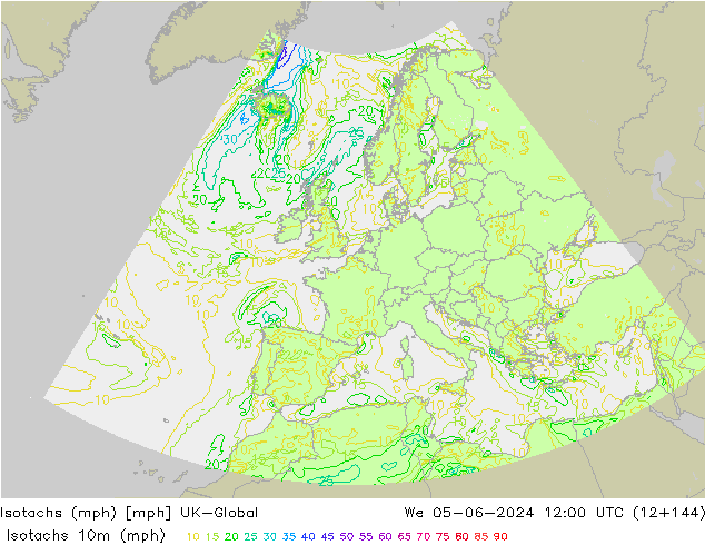Isotachen (mph) UK-Global Mi 05.06.2024 12 UTC