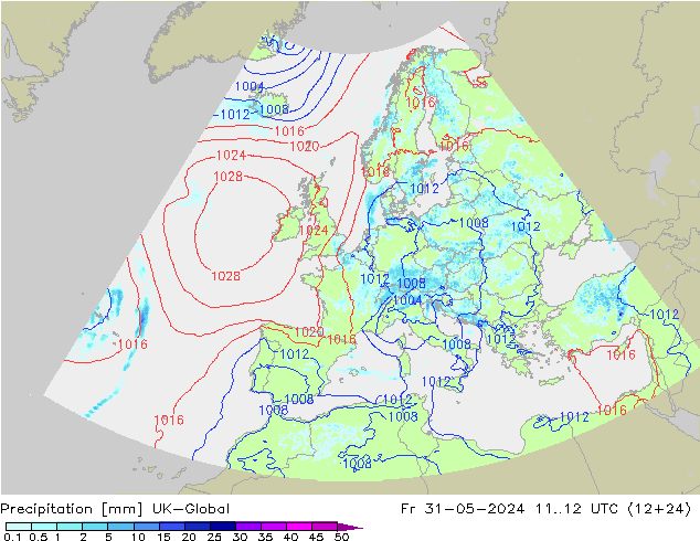 Precipitazione UK-Global ven 31.05.2024 12 UTC