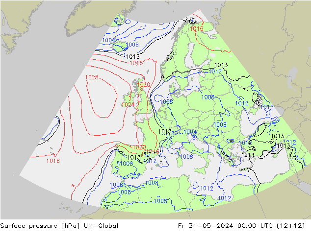 Surface pressure UK-Global Fr 31.05.2024 00 UTC