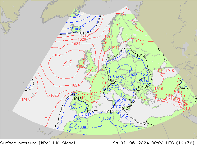 Pressione al suolo UK-Global sab 01.06.2024 00 UTC