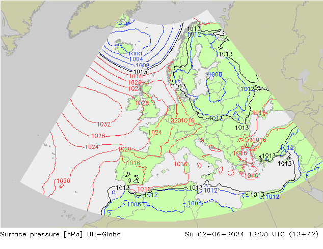 Surface pressure UK-Global Su 02.06.2024 12 UTC