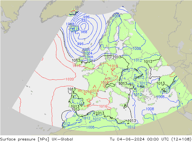 Surface pressure UK-Global Tu 04.06.2024 00 UTC