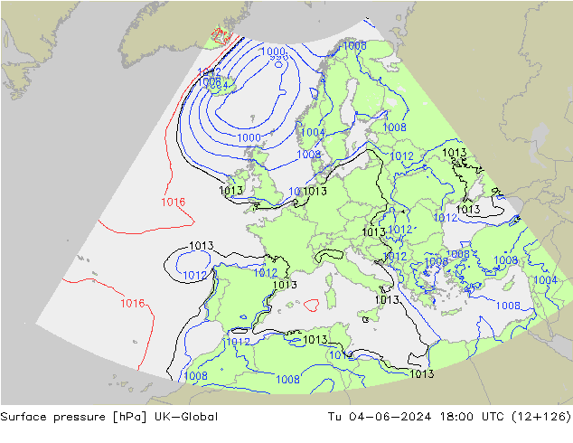 Surface pressure UK-Global Tu 04.06.2024 18 UTC