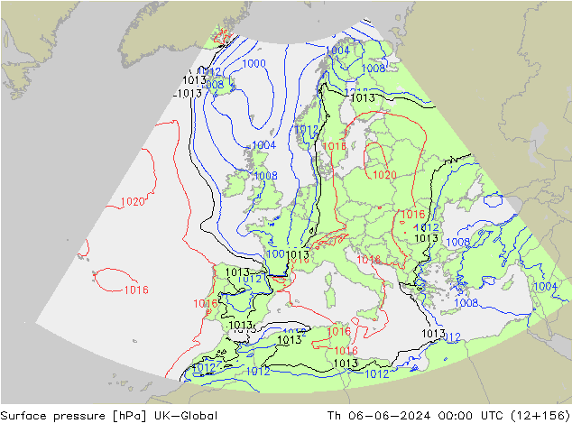 Presión superficial UK-Global jue 06.06.2024 00 UTC