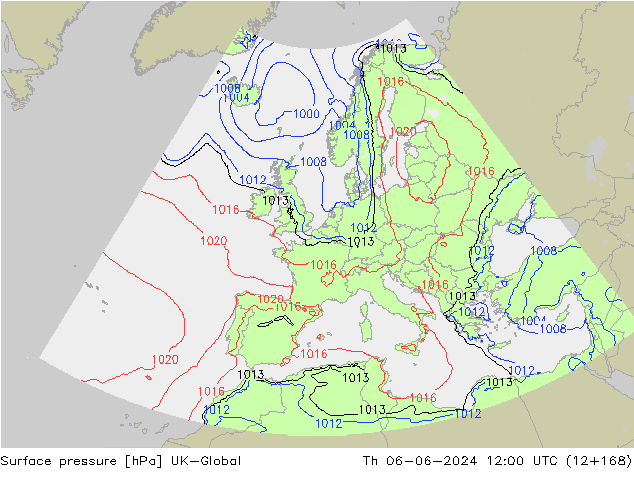 Atmosférický tlak UK-Global Čt 06.06.2024 12 UTC