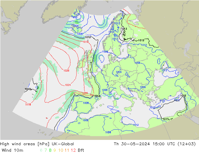 High wind areas UK-Global 星期四 30.05.2024 15 UTC