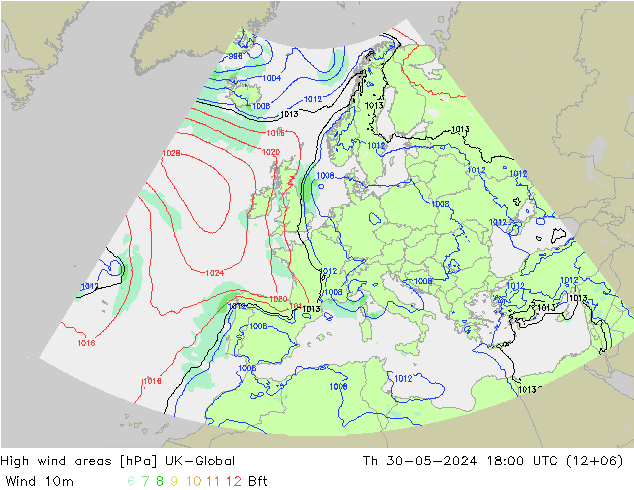 High wind areas UK-Global Th 30.05.2024 18 UTC
