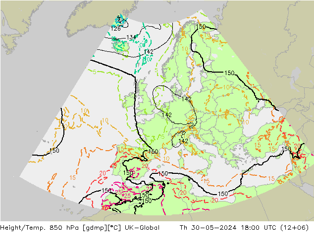 Yükseklik/Sıc. 850 hPa UK-Global Per 30.05.2024 18 UTC