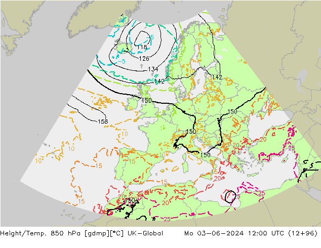 Height/Temp. 850 hPa UK-Global Seg 03.06.2024 12 UTC