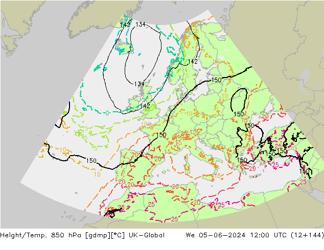 Height/Temp. 850 hPa UK-Global We 05.06.2024 12 UTC