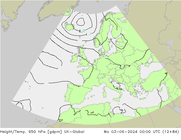 Geop./Temp. 950 hPa UK-Global lun 03.06.2024 00 UTC