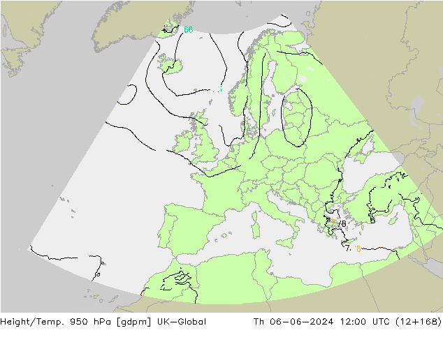 Yükseklik/Sıc. 950 hPa UK-Global Per 06.06.2024 12 UTC